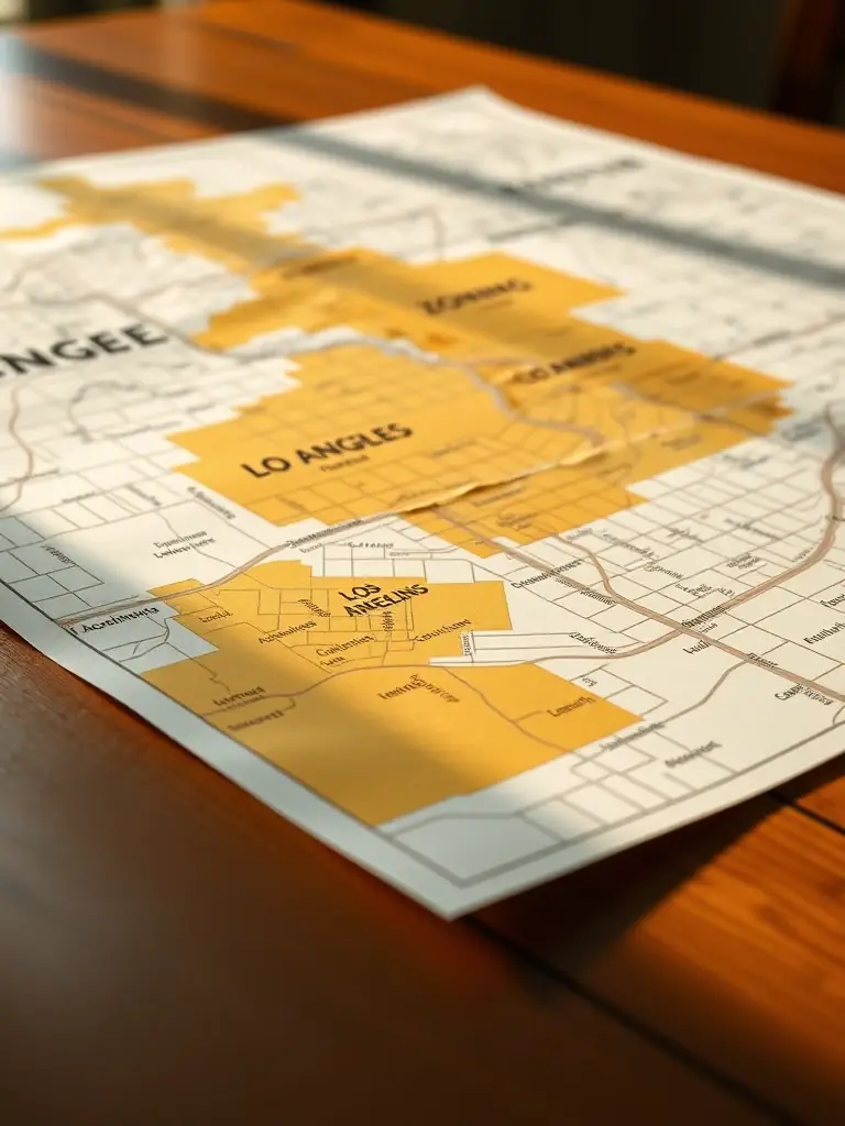 A close-up shot of a Los Angeles city zoning map, highlighting ADU-specific regulations and guidelines.